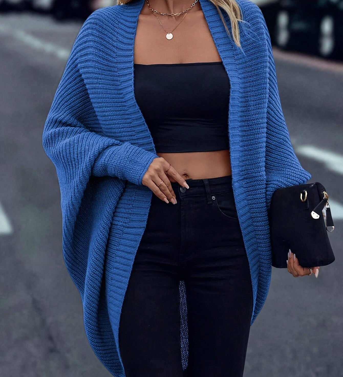 Women's loose batwing-sleeve cardigan - Soft and fluid