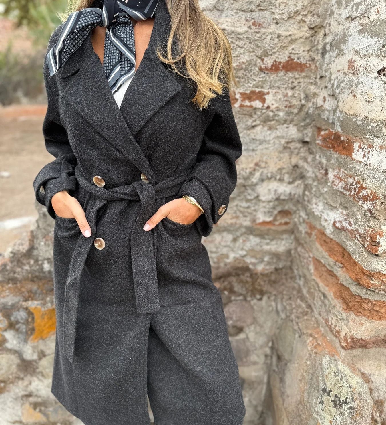 Women's Lace-Up Cardigan – Casual Long Sleeve Wool Blend Jacket with Lapels and Pockets