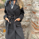 Women's Lace-Up Coat Cardigan – Casual Long-Sleeved Wool-Blend Jacket with Lapels and Pockets