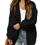 Women's Chunky Knit Cardigan – Oversized Wrap Style with Lantern Sleeves