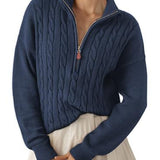 Women's half-zip high-neck sweater - Retro and comfortable