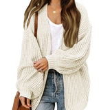 Women's Chunky Knit Cardigan – Oversized Wrap Style with Lantern Sleeves