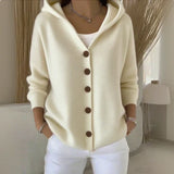 Women's Knitted Hooded Gilet – Elegant Knit with Buttons