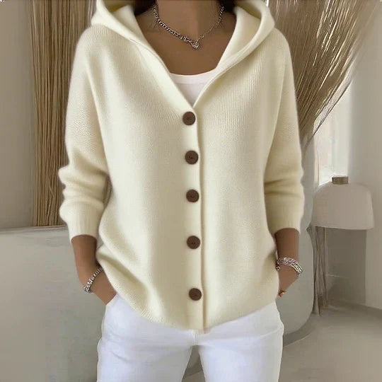 Women's Knitted Hooded Gilet – Elegant Knit with Buttons