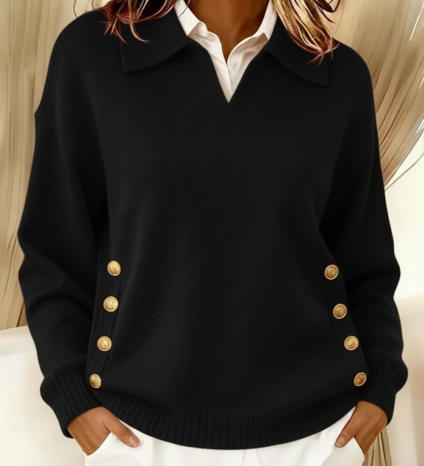 Women's Buttoned Polo-Neck Sweater – Simple and Elegant
