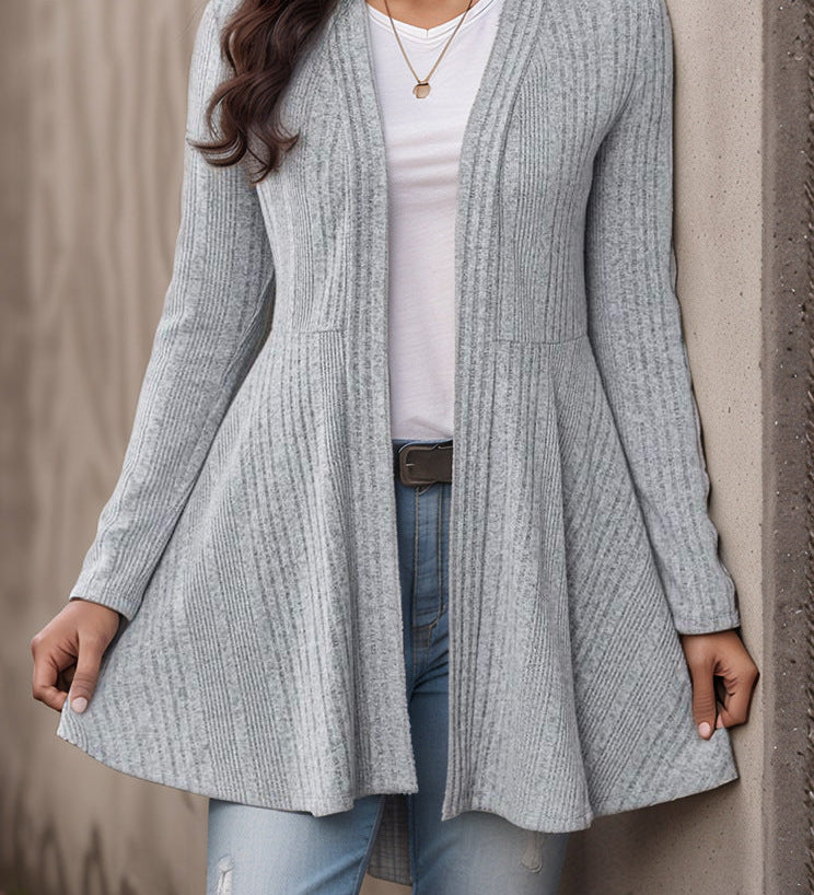 Women's Striped Brushed-Knit Cardigan – A Casual, Soft, and Comfortable Design, Ideal for Everyday Layering