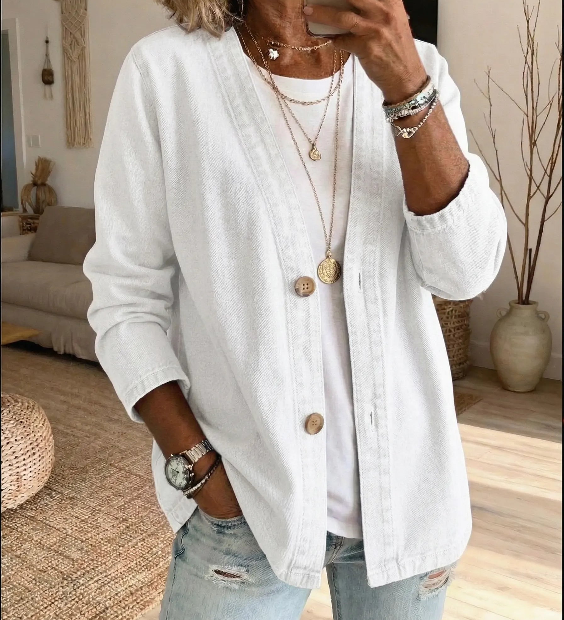 Women's Casual Denim Cardigan with Buttons – An elegant and relaxed style, perfect for everyday wear