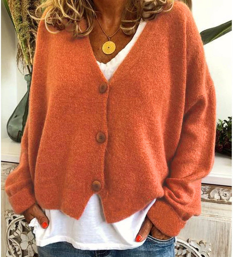 Women's Knitted Cardigan with Buttons, V-Neck, Soft and Elegant