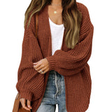 Women's Chunky Knit Cardigan – Oversized Wrap Style with Lantern Sleeves
