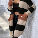 Women's Loose-Fit Striped Long Sleeve Cardigan – Casual and Comfortable Style, Available in Three Colours