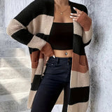 Women's Loose-Fit Striped Long Sleeve Cardigan – Casual and Comfortable Style, Available in Three Colours