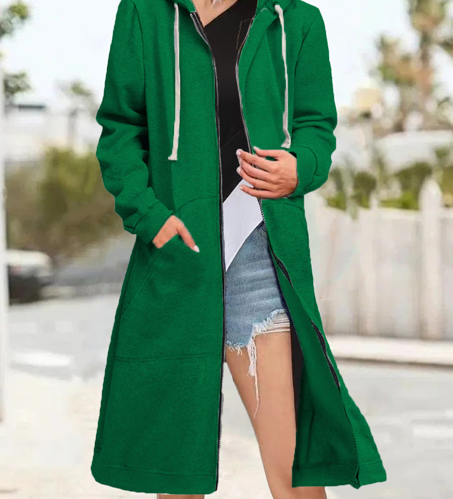 Multicoloured Oversized Women's Cardigan with Zip and Soft Hood