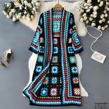 Elegant long colourful vest for women – Open knit