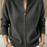 Women's zip-up crew-neck sweater - Soft and practical