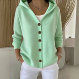Women's Knitted Hooded Gilet – Elegant Knit with Buttons