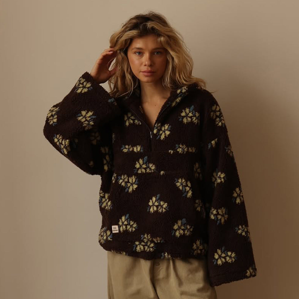 Fleece sweatshirt for women – Casual zip-up sweater with pocket