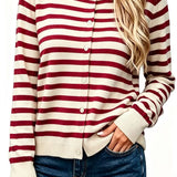 Women's Long-Sleeve Striped Knit Cardigan – Relaxed Fit, Casual and Comfortable Style