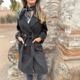 Women's Lace-Up Cardigan – Casual Long Sleeve Wool Blend Jacket with Lapels and Pockets