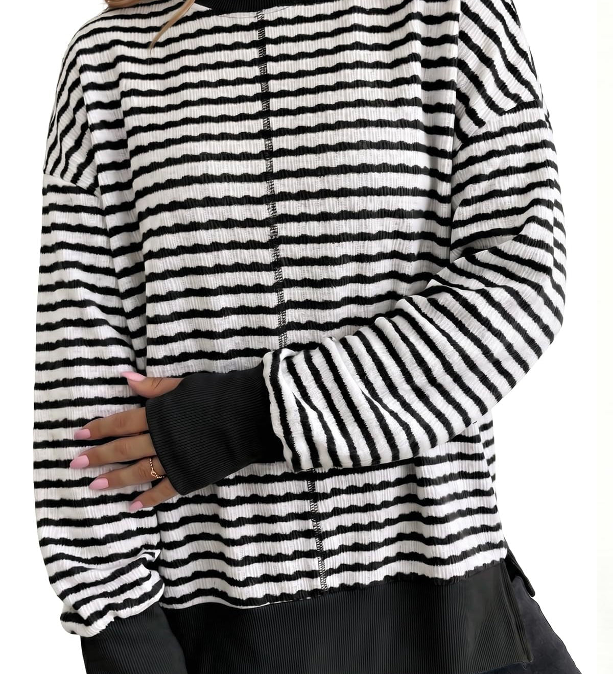 Striped women's sweater with side slits - Casual and soft