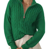 Women's half-zip high-neck sweater - Retro and comfortable