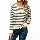 Women's Long-Sleeve Striped Knit Cardigan – Relaxed Fit, Casual and Comfortable Style