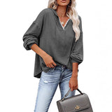 Women's V-neck lace hoodie sweatshirt with long sleeves