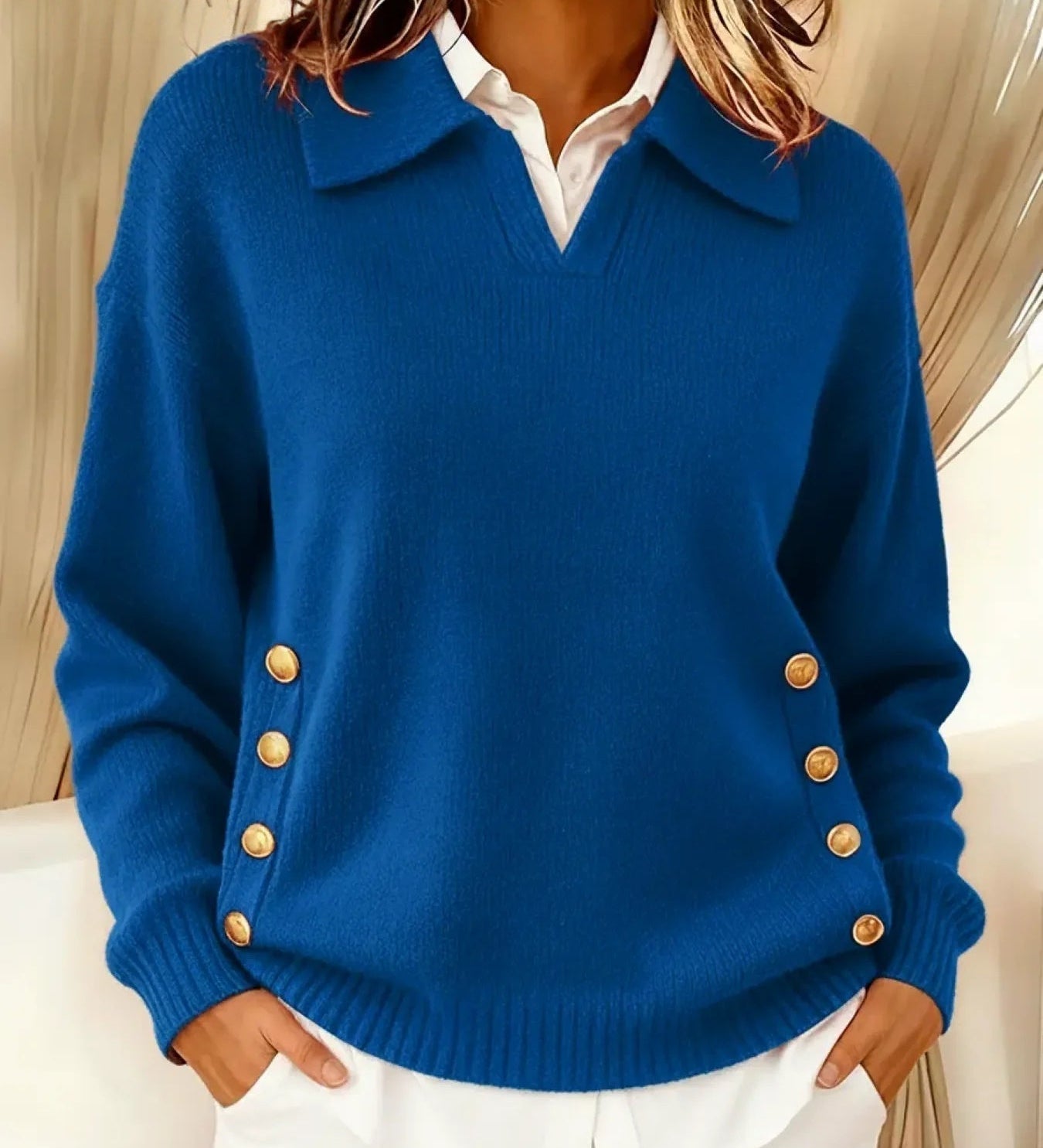 Women's Buttoned Polo-Neck Sweater – Simple and Elegant