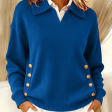 Women's Buttoned Polo-Neck Sweater – Simple and Elegant