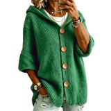 Women's Solid Hooded Cardigan – Casual Everyday Design in Long-Sleeved Knit with Buttons