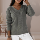 Women's V-Neck Sweater Long Sleeves in Soft Knit Elegant