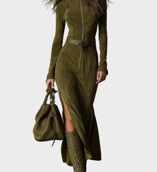 Vintage maxi dress with zip and belt