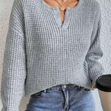 Elegant Women's Sweater with V-Neck in Textured Fabric – Long Sleeves