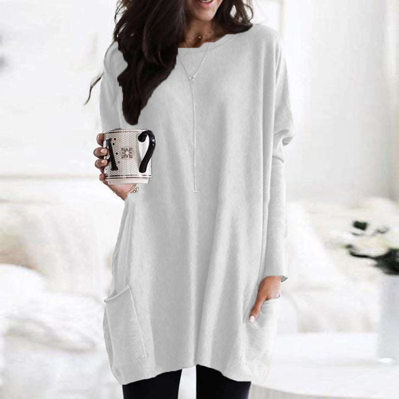 Women's Casual Cut Sweater Dress – Long Sleeves, Slightly Loose Round Neck
