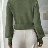 Elegant women's crossover sweater – Chic, modern style with puff sleeves