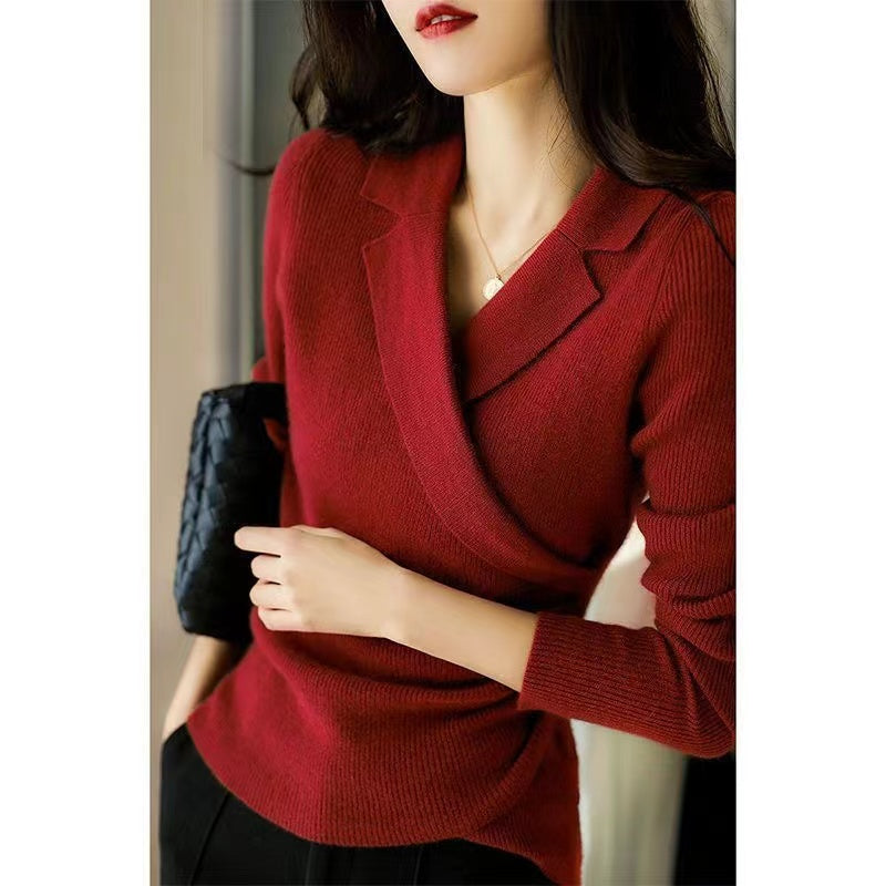 Peter Pan collar sweater for women – Asymmetrical fitted knitwear