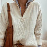 Women's half-zip cable-knit sweater - Soft and elegant