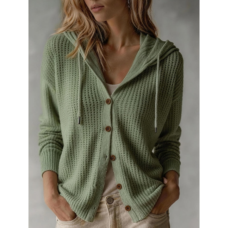 Women's cardigan with hood and buttons - Soft and practical