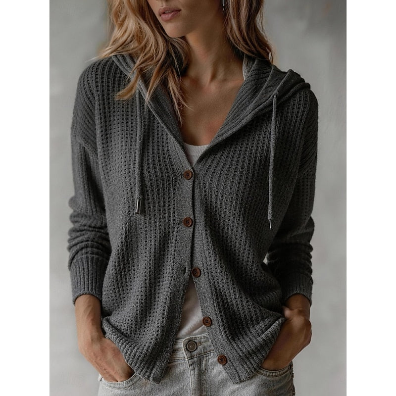 Women's cardigan with hood and buttons - Soft and practical