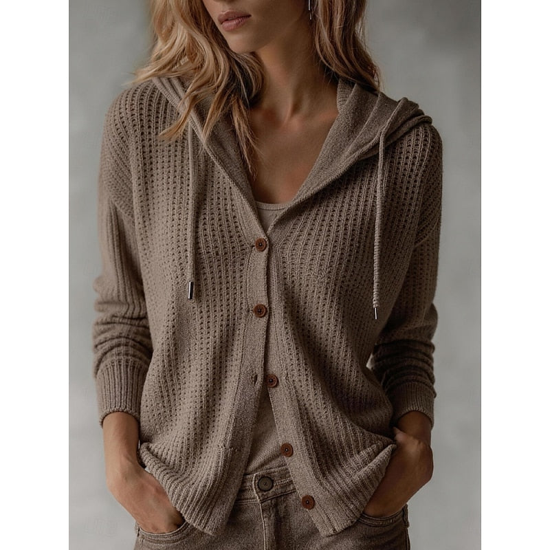 Women's cardigan with hood and buttons - Soft and practical